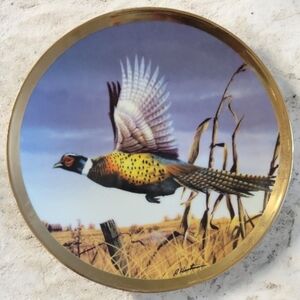 Vtg 2002 Camp Creek Flying Pheasant Robert Hautman Brothers Plate Heavy Gold Rim